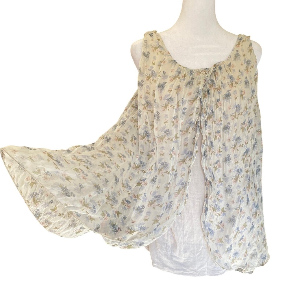 Bellambra Italian Silk Floral Layered Cream Cape Tank Top Large Femme Coastal